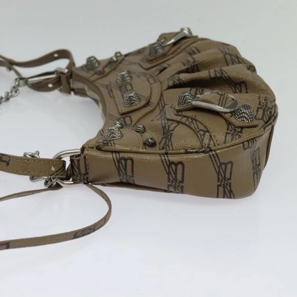 BALENCIAGA Chain Le Cagoule Mini Shoulder Bag Leather Beige Silver Auth bs27430 - Picture 3 of 16